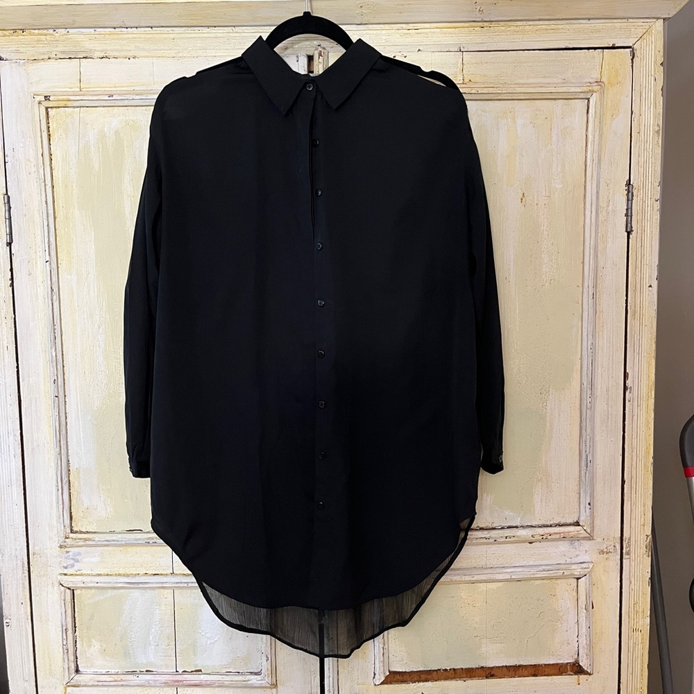 Jude Female button down with cold shoulder and sheer back in size XS.